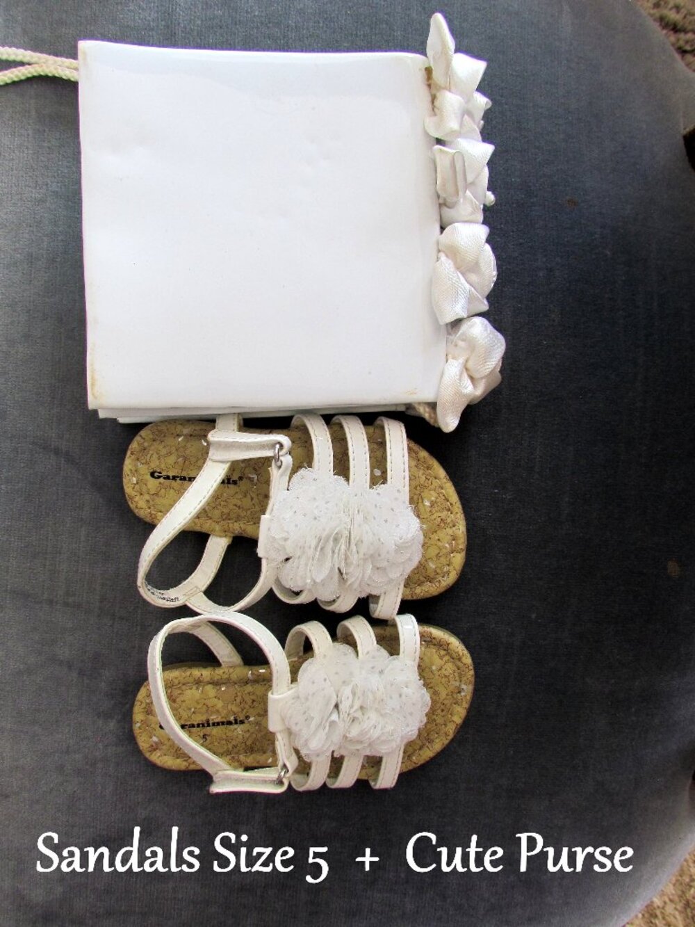 BABY SANDALS + PURSE, TODDLER 5 WHITE SHOES + CUTE BAG w ROSES, FUN for DRESS-UP